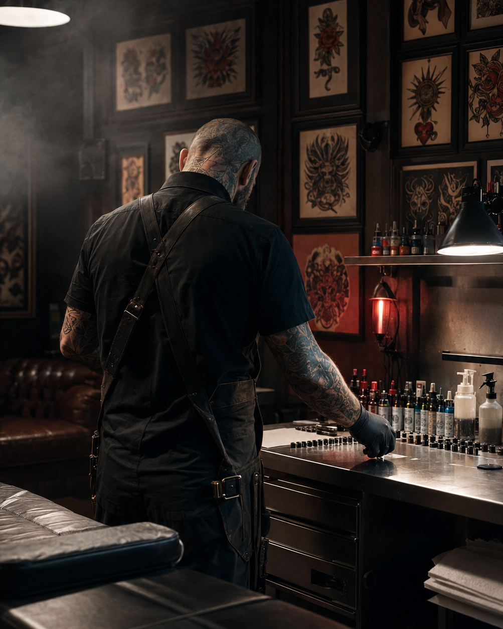 Ambiente profissional de um estúdio de tatuagem